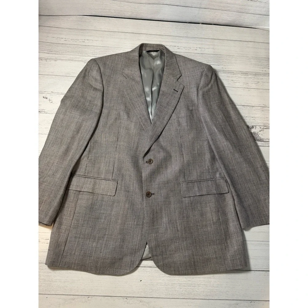 Brooks Brothers 346 Blazer Men 44L Beige Silk Wool Blend Lined‎ Button Up Jacket